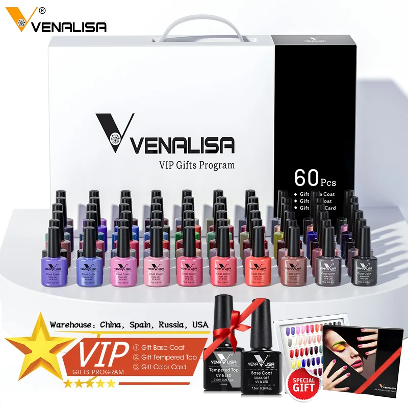 

#61508 Venalisa New Brand 100% Gel Polish Soak Off UV LED Nail Gel Polish UV Gel Nail Polish Primer Base Top Coat Nail Tips