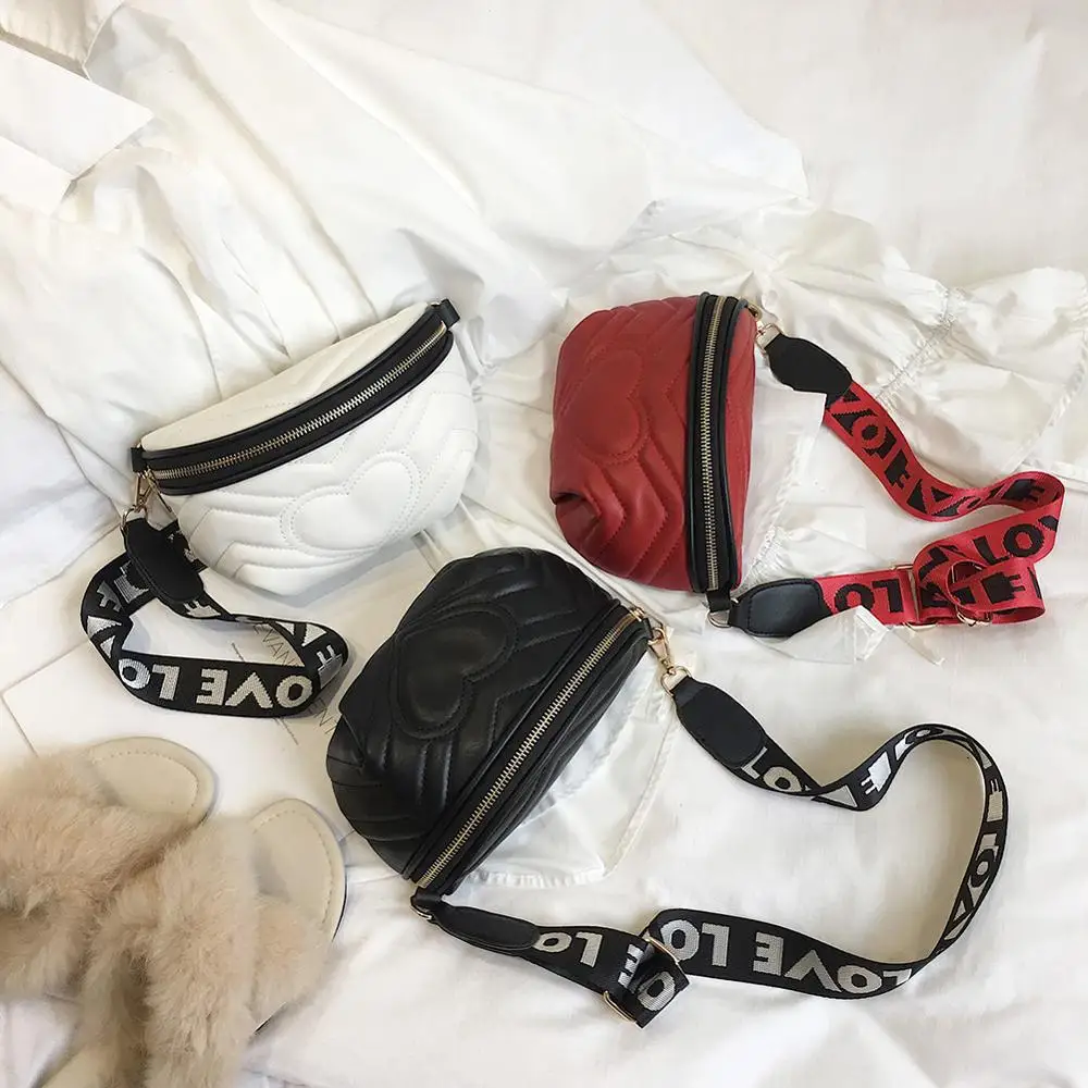 

Solid Color Love Heart Decor Women Waist Bag PU and Canvas Crossbody Shoulder Bag Chest Bags Fashion Ladies Fanny Pack Belt Bag