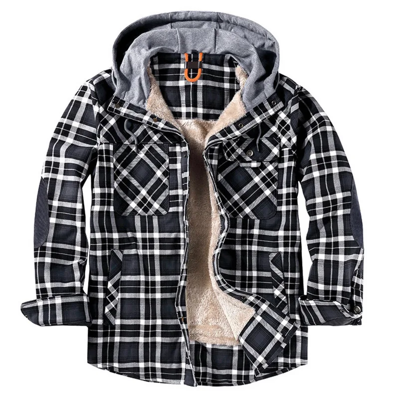 Мужская Фланелевая рубашка для кемпинга теплая зимняя с капюшоном флисовая