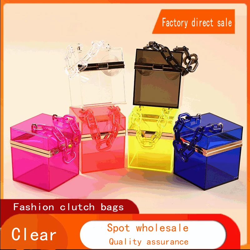 

2020 Acrylic women handbag transparent box shape bag mini candy color jelly bag with chain sling crossbody shoulder bag