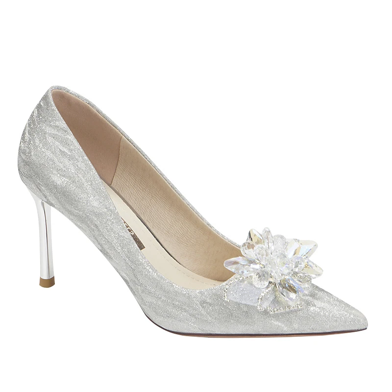 

Rhinestone French high heels net red design sense minority temperament fine heel Crystal Bridal Shoes wedding women's shoes