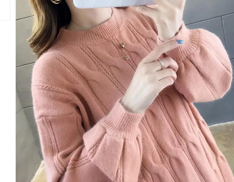 

2021 woman in winter with New style fashion Long sleeve Set head round collar Sweater coat