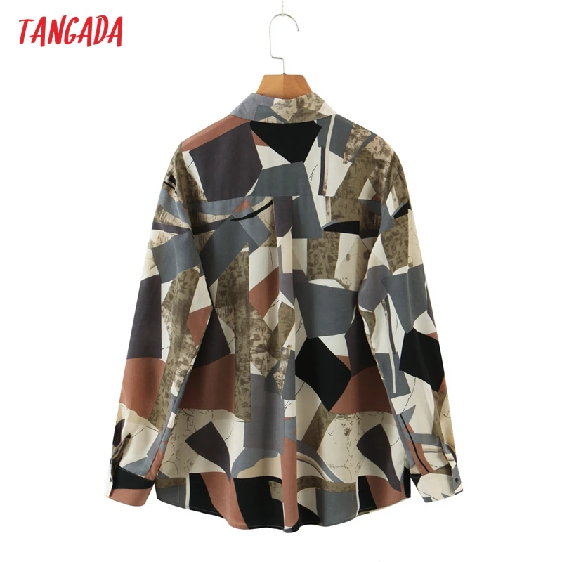 

Tangada Women Retro Geometry Print Blouse Long Sleeve Chic Female Office Lady Shirt Blusas Femininas SL200