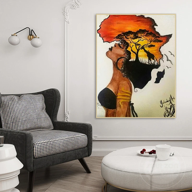 Классическая в африканском стиле Женские парусиновые настенные картины