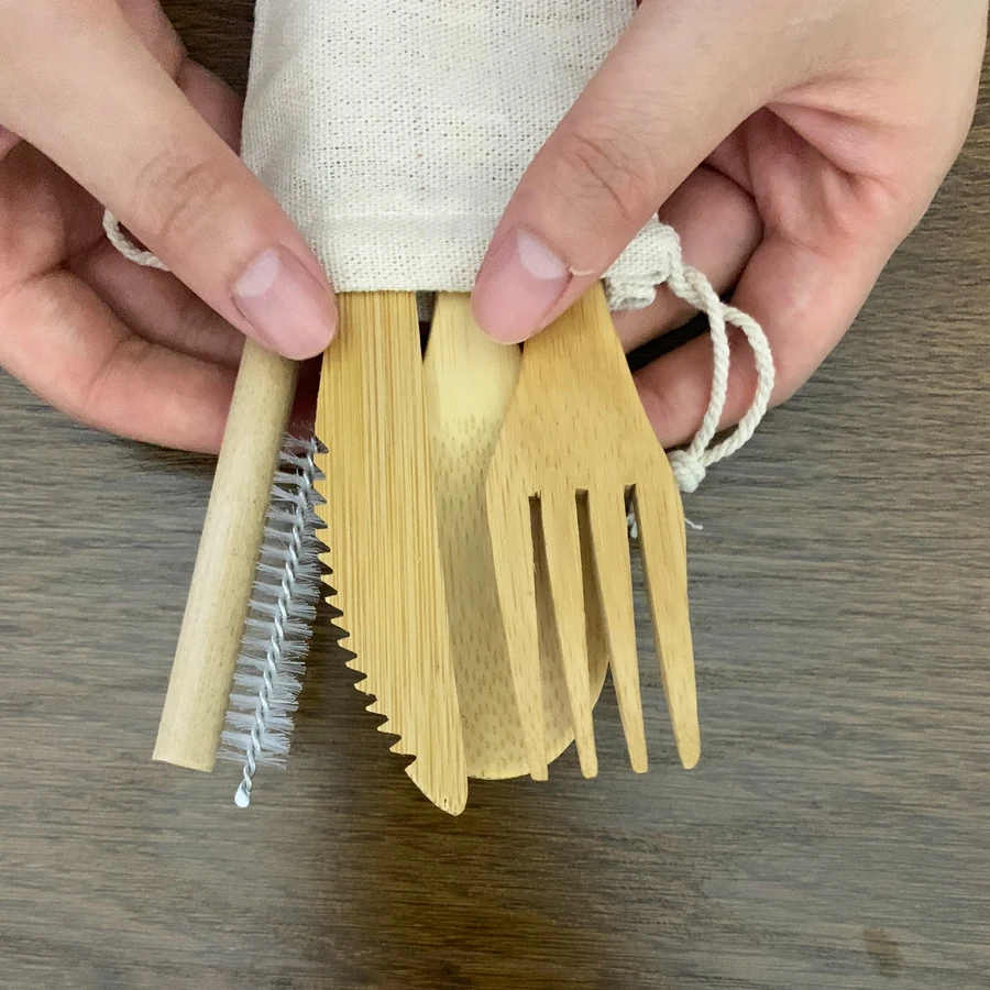 Набор деревянных столовых приборов из бамбуковой соломы 13/11/9/6 в упаковке набор