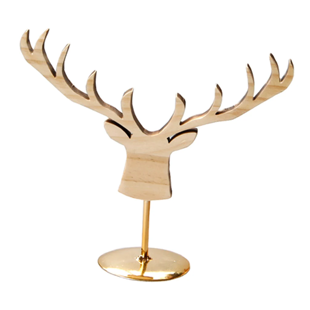 

Necklace Holder Jewelry Tray Ornament Statue Antlers Shape With Wooden Seat For Easter Decoration Party