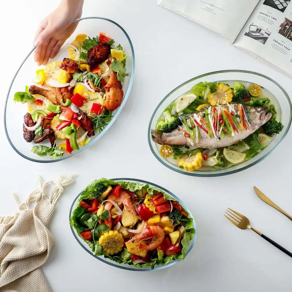 Тарелка для рыбных блюд из высокосиликатного стекла 1 5/2/3 л кухонная