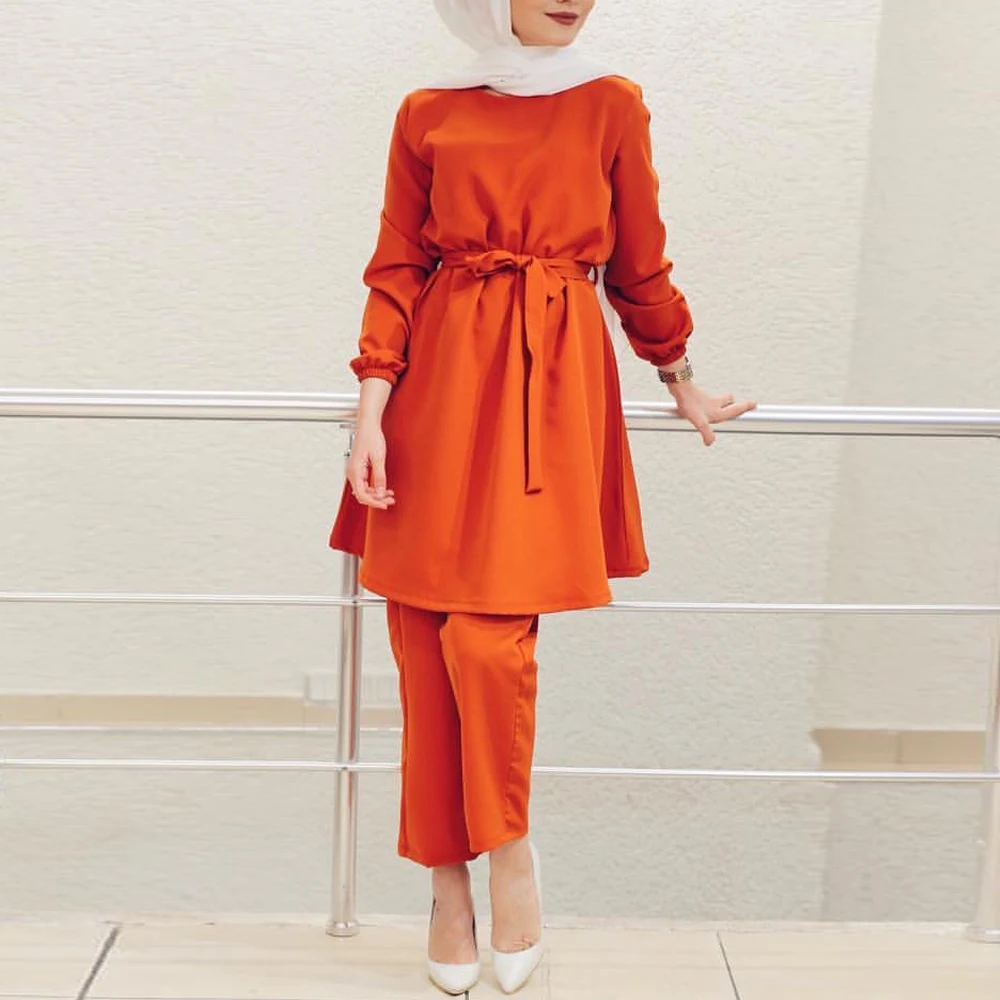 Eid комплекты для мусульман из двух частей турецкие топы и штаны Vetment Femme Hijab платье