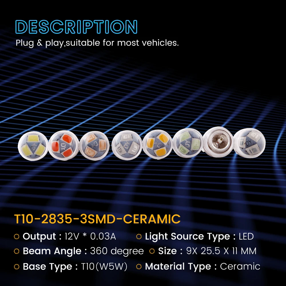 Оптовая! 100X автомобильная замена авто лампа T10 W5W керамика 2835 светодиодные