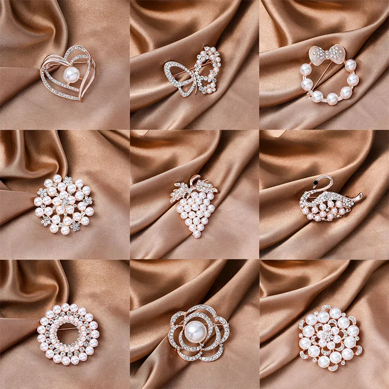

Ladies Brooch Simple Diamond-studded Flower Pearl Brooch Fashion Shawl Scarf Buckle Versatile Dual-use Jewelry Accessories