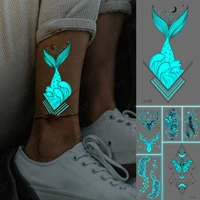 luminous blue glowing tattoos mermaid feather butterfly deer line waterproof temporary tattoo stickers women men body art tatto