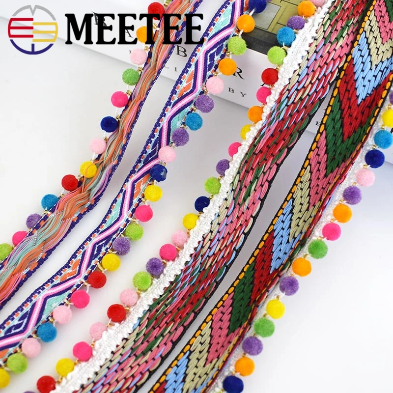 5 ярдов красочные жаккардовые тесьма бахрома бисером помпон отделка кисточкой