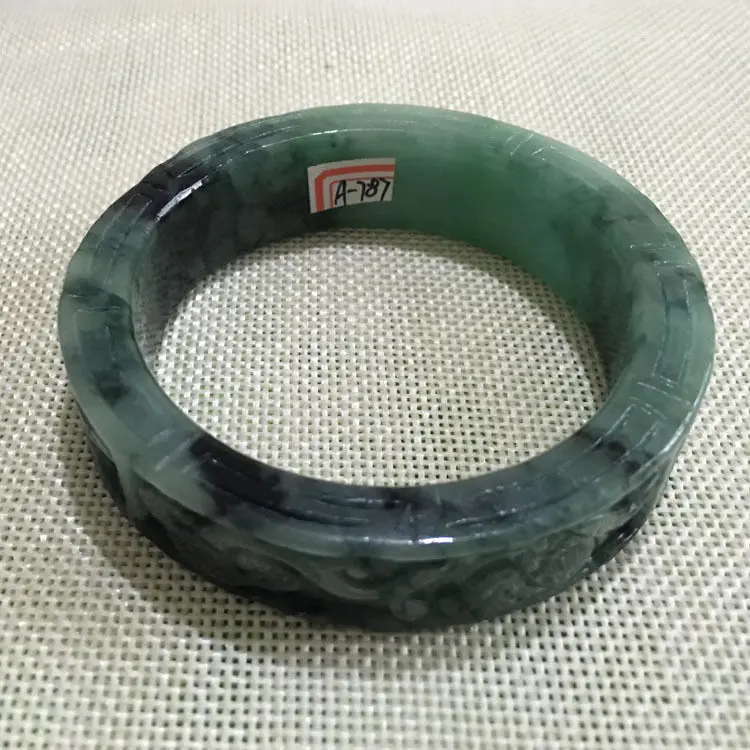 59mm Vintage Chinese Hand-carved Black Green Jadeite Jade Bracelet Bangle 787 | Украшения и аксессуары