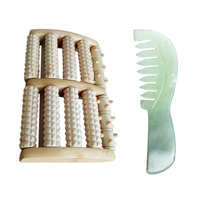 

1 Pcs Dual Foot Massager Roller Large, Relieve Plantar Fasciiti & 1 Pcs Jade Comb, Natural Jade Scraping Comb