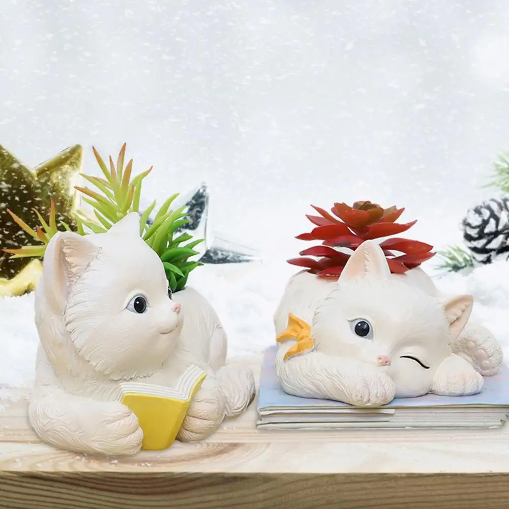 

Cat-shaped Flower Pot Lovely Kitten Resin Planter Decor Craft Animal Mold Diy Plant Cement Flower Pot Mold For Plaster