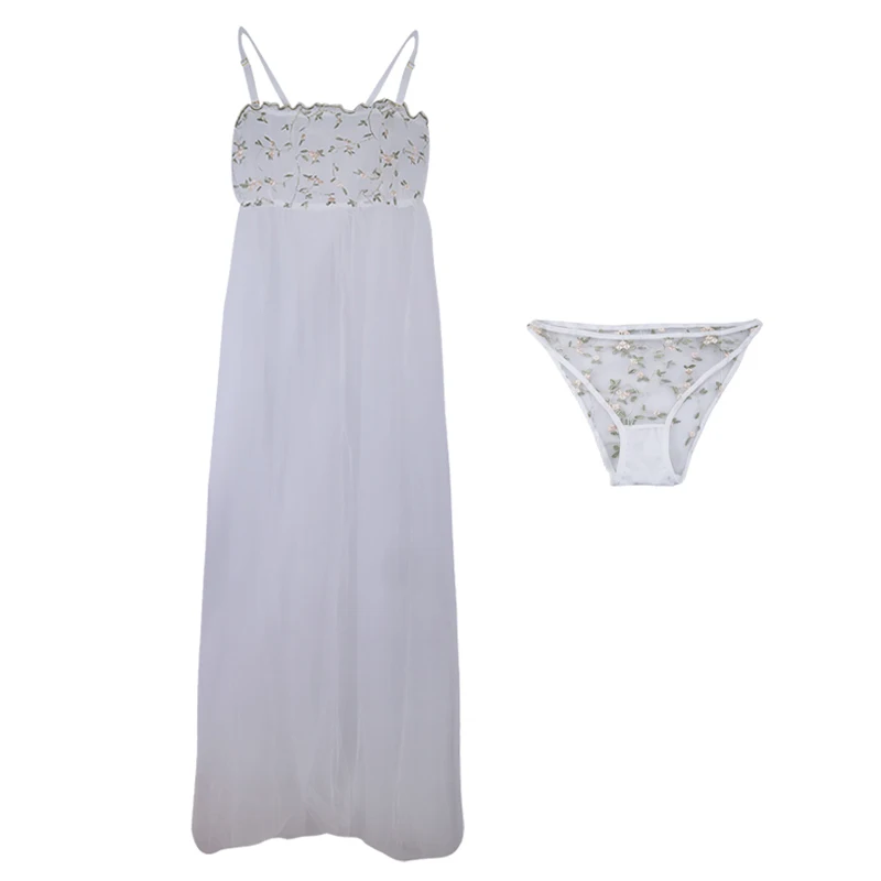 Женское ультратонкое Сетчатое платье на бретельках длинное с вышивкой и