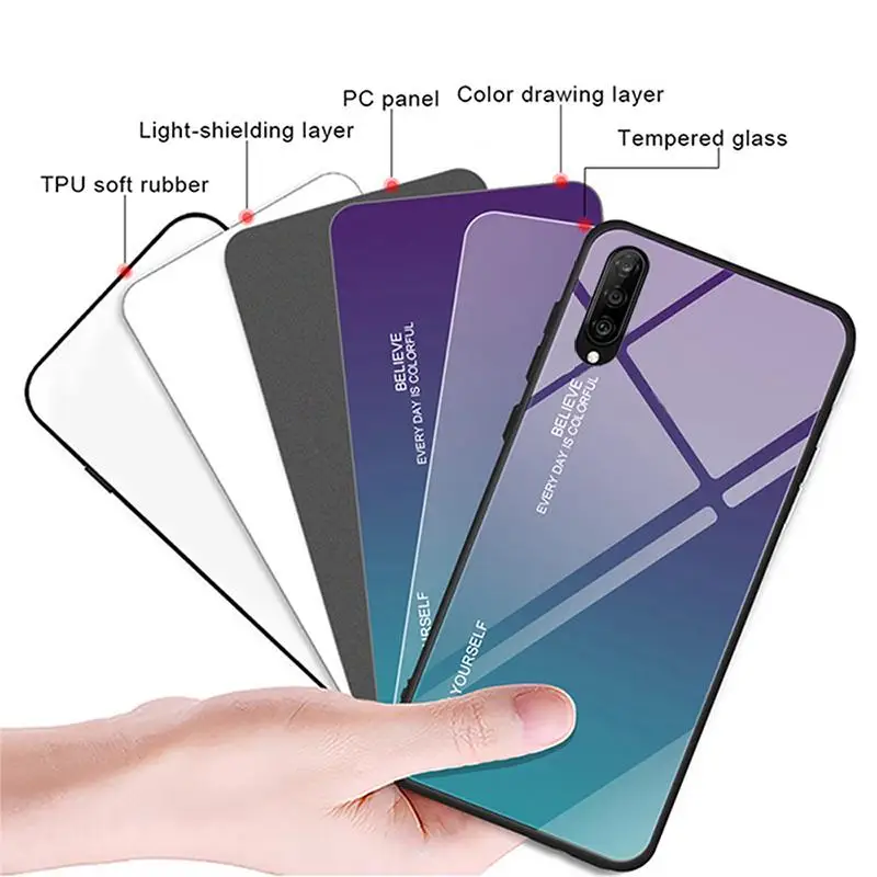 

Hard Case For Huawei Y9s Y9 s Case Cover Soft Silicone Edge Bumper Luxury Gradient Tempered Glass Back Cover For Huawei Y9s Case