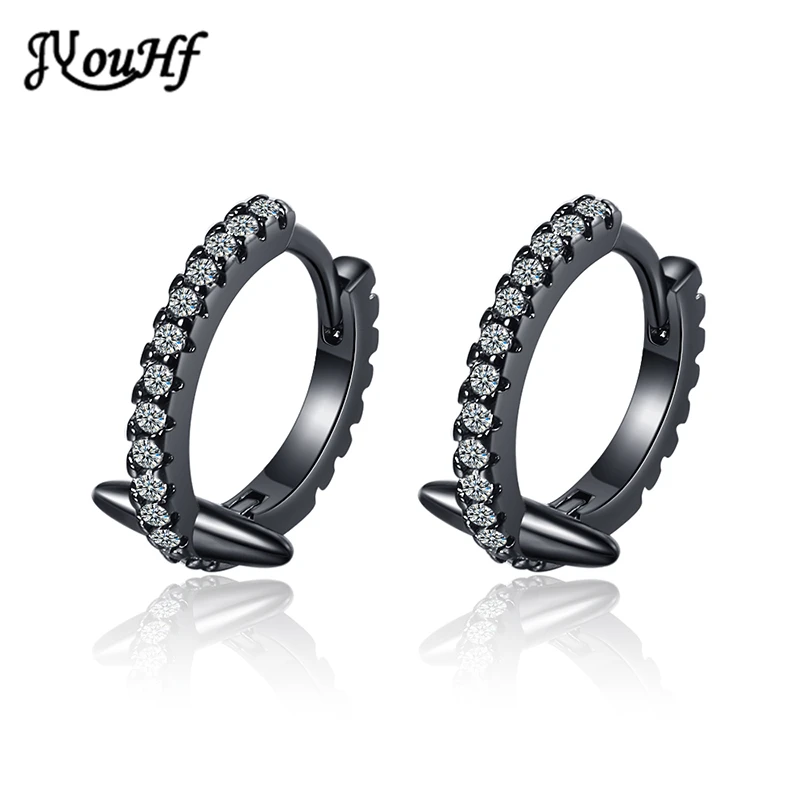 

JYouHF Gothic Black Gold Silver Earrings for Women Female New Design 925 Sterling Silver Rivet Hoop Earrings Jewelry Oorbellen