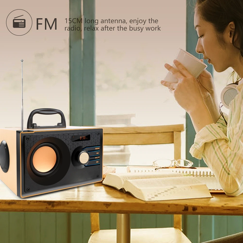 Деревянная Bluetooth колонка беспроводной Сабвуфер уличная стереоколонка MP3
