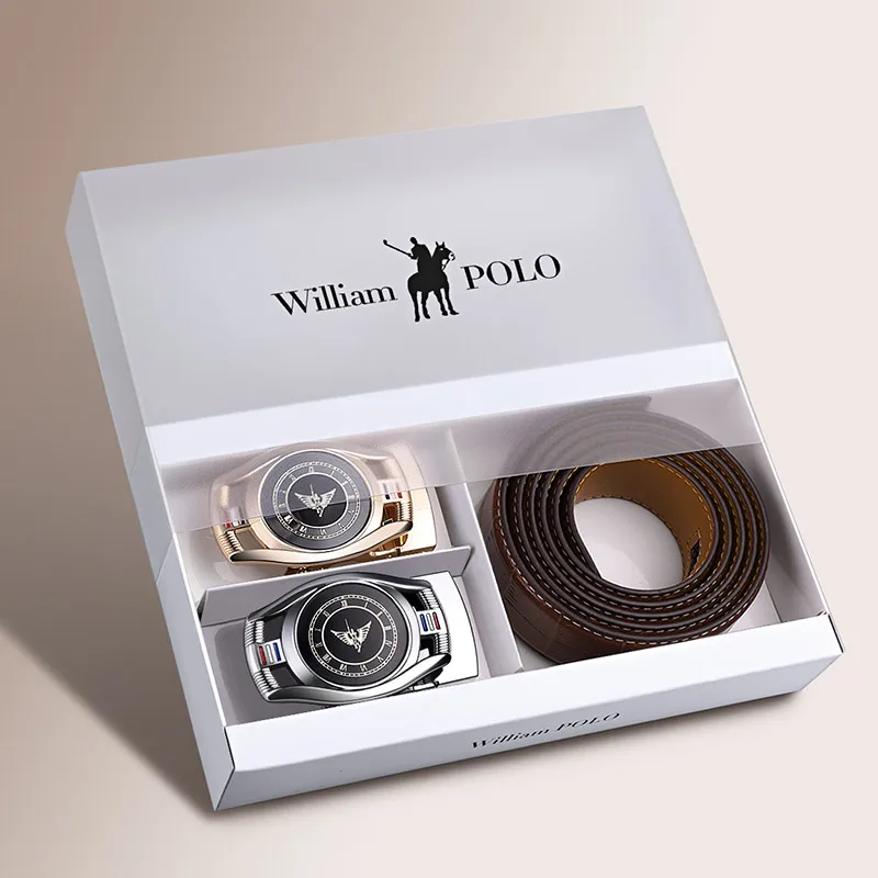

WilliamPOLO Luxury Brand Belts for Men Fashion Belts Designer Automatic Buckle Genuine Leather Luxury Belt For Men Gift Box Set