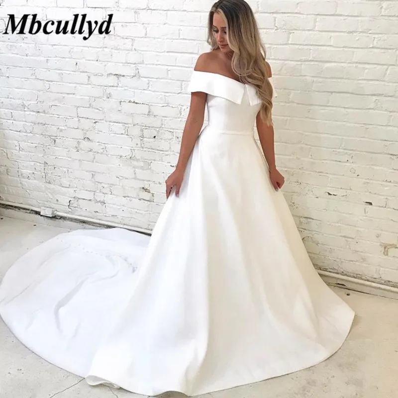 Mbcullyd великолепные атласные свадебные платья Длинные 2020 с открытыми плечами