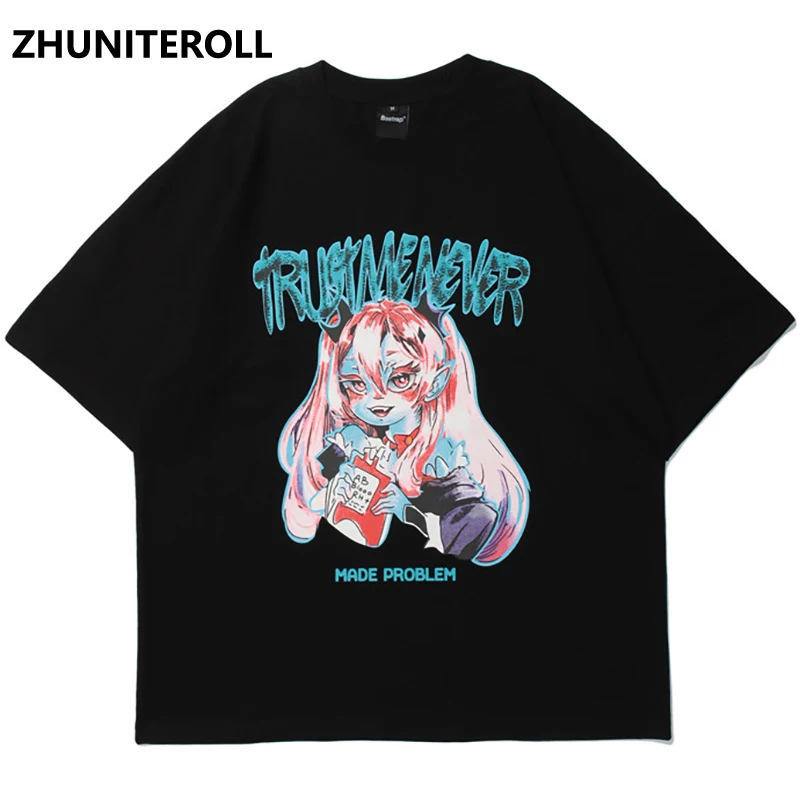 

Футболка мужская с мультяшным принтом в стиле Харадзюку, модная уличная одежда в японском стиле, повседневные топы в стиле хип-хоп для девуш...