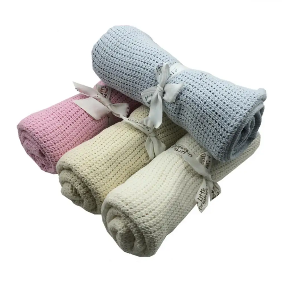 

Baby Newborn Soft Warm Cotton Solid Color Knitted Crochet Rectangle Blankets