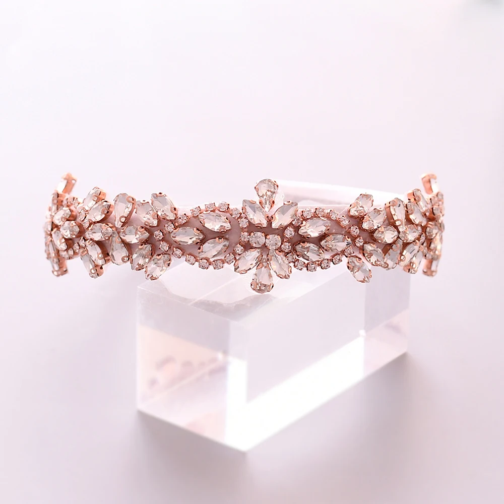 

TOPQUEEN S429-D Rose Gold Baroque Headband Rhinestone Wedding Headwear White Bridal Hair Tiara Designer Women Crown Headpieces