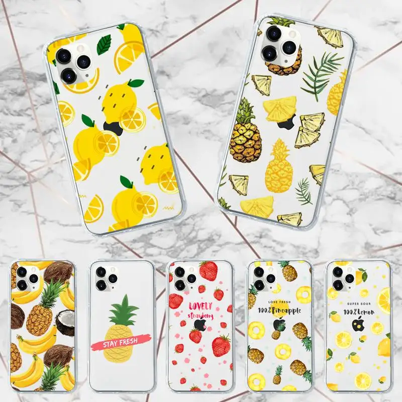 

Lemon pineapple strawberry fruit Phone Case Transparent for iPhone 7 8 11 12 13 mini pro X XS XR MAX Plus