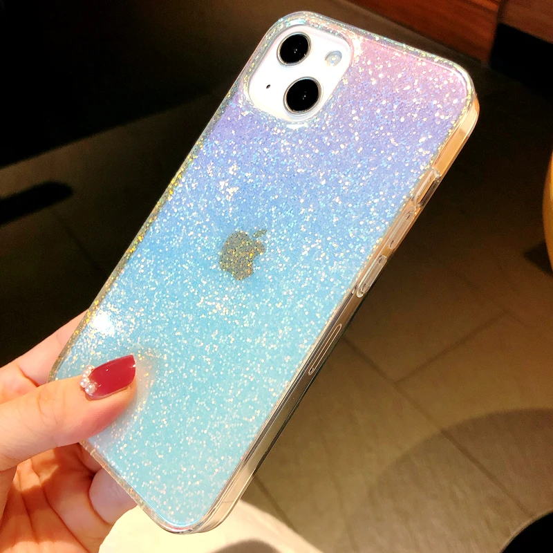 

Luxury Laser Glitter Powder Clear Phone Case For iPhone 13 Pro MAX 12 11 X XR XS 7 8 Plus SE 2020 Rainbow Soft Shockproof Cover