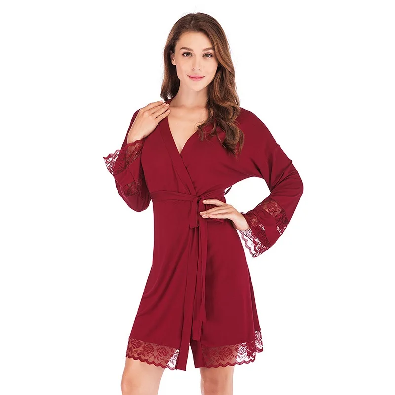 Robes for Women Spring Autumn Women's Nightgown Long-sleeved Lace Simple Loose Home Service Bath Robe Bathrobe Sleep Tops Sexy