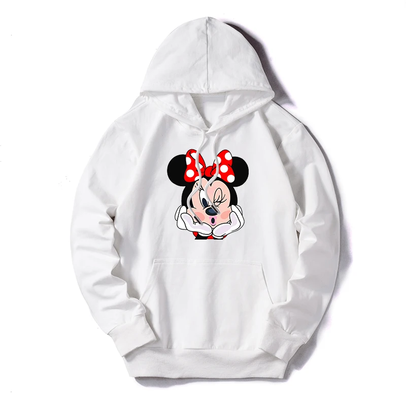 White2 Women Sweatshirt Cotton Hoodies Autumn Winter Minnie Cartoon Hoodie Print Pullover Long Sleeve Plus Size 5XL White - Цвет: White2
