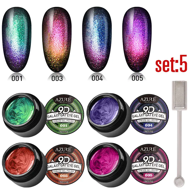 

Modelones 5Pcs/Lot 9D Chameleon Magnetic Gel Galaxy Cat Eye Gel Polish Soak Off UV/LED Need Black Base Cured By Uv Lamp 6 Colors