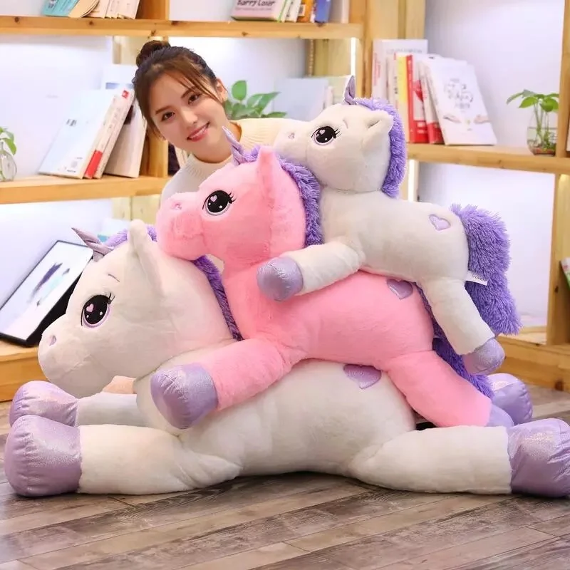 60cm 110cm Unicorn Plush Toys Cute Pink Purple Flying Horse Soft Stuffed Doll Animal big Cushion for Cushion Birthday gift Girl