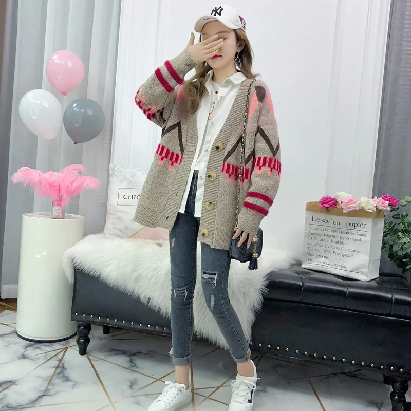 Осень зима 2019 года большие размеры женский толстый Свободный кардиган толстая