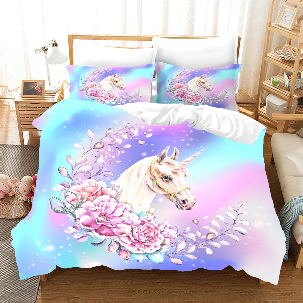 

Pink Cartoon Unicorn Bedding Set Animal Decor 3d Duvet Cover Set Comforter Bed Linen Twin Queen King Single Size Dropshipping
