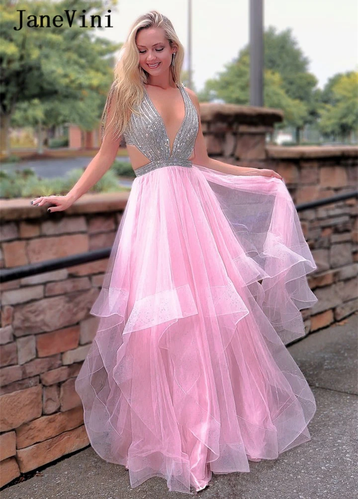 

Соблазнительные платья jaevini для выпускного вечера с V-образным вырезом, Украшенные бусинами, роскошное ТРАПЕЦИЕВИДНОЕ платье для выпускног...