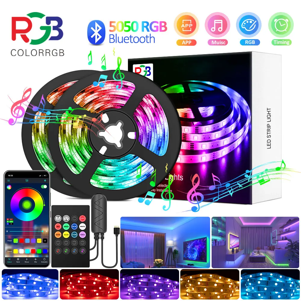 Цветная RGB Светодиодная лента 5-30 м 5050 гибкая сделай сам приложение для телефона