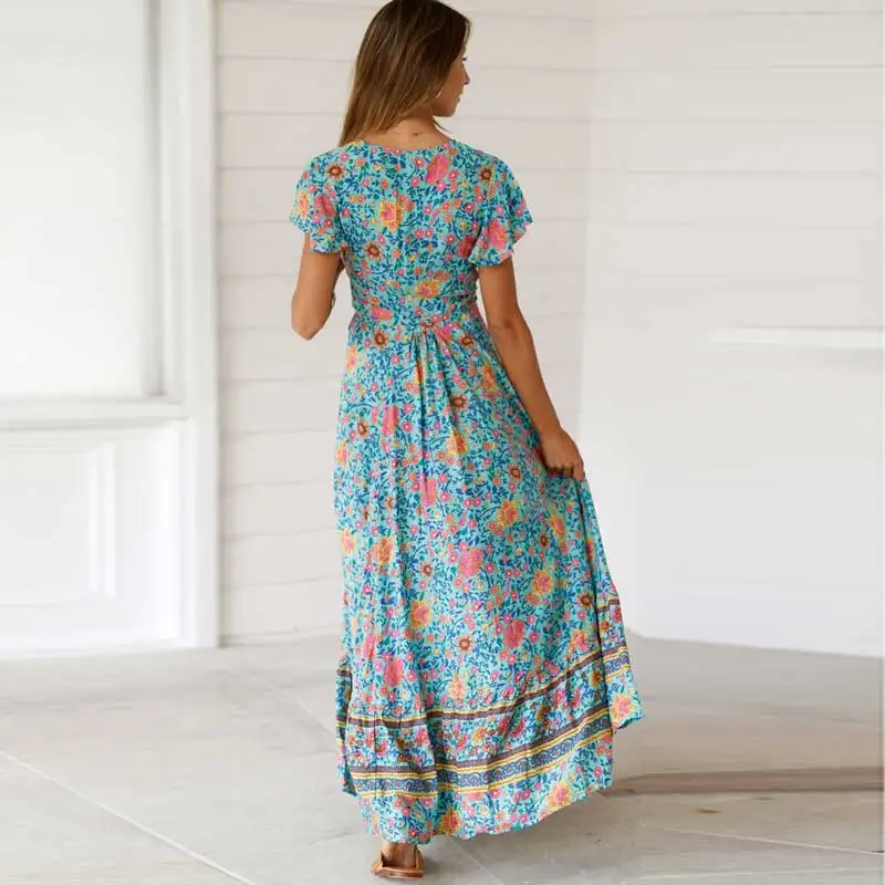 Богемный Вдохновленный мульти Цветочное платье с v-образным вырезом запахом