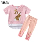 VIKITAдетская одежда; Комплект летней одежды для девочек; Хлопковые топы с короткими рукавами; Футболки и длинные штаны; Повседневная одежда для детей ясельного возраста