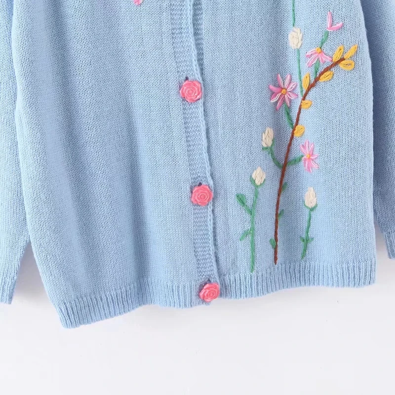 

Winter floral embroidery pink cardigan women knitted sweater coat long sleeve pull femme 2019 korean vintage womens sweaters
