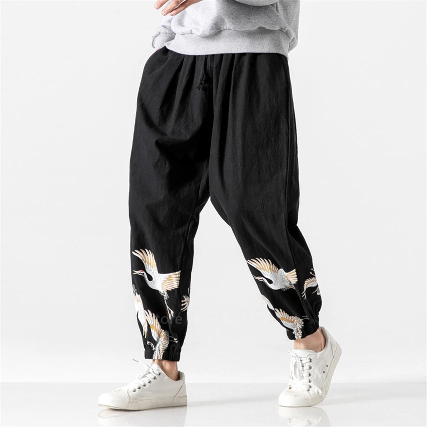 Японский стиль журавль брюки мужской костюм самурая размера плюс длинные