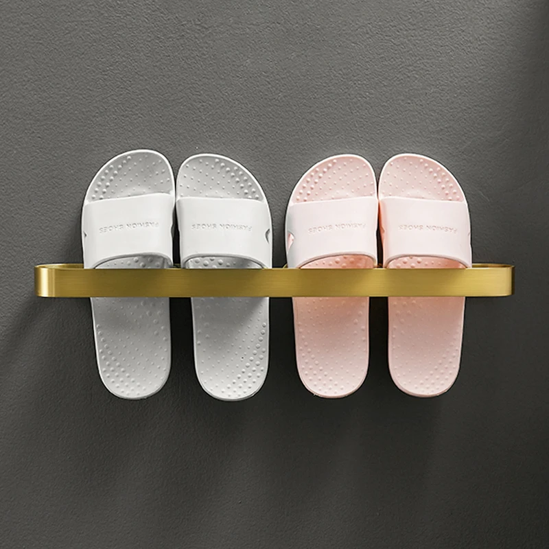 

Wall-Mounted Shoe Holder Bathroom Towel Bar Rail, Aluminum No Drilling Towel Rings Rack Storage Organizer Holder Slipper Rack