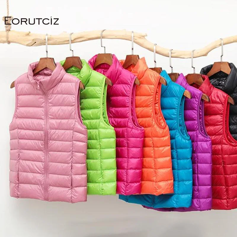 

EORUTCIZ Winter Plus Size 3XL Duck Down Vest Women Ultra Light Short Coat Casual Jacket Winter Slim Waistcoat LM610