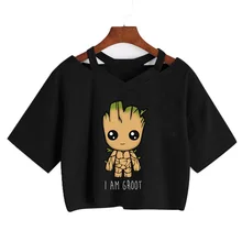 Camiseta de dibujos animados Kawaii de Baby Groot para mujer, remera Harajuku con estampado de I Am Groot, ropa informal de estilo Hip Hop de los 90, playera divertida para mujer