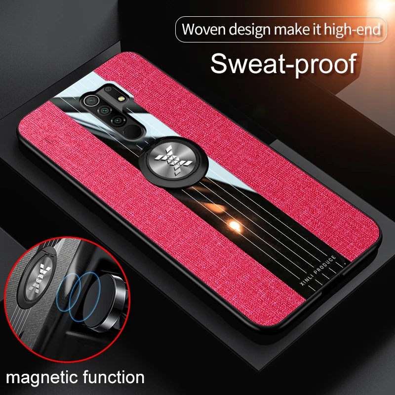 

KONSMART For Xiaomi Redmi 9 Case Cloth Noble Shockproof Protective Phone Case Redmi9 Finger Ring Fashion Silicone Back Cover