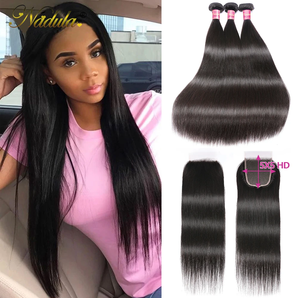 Nadula Hair 5x5 HD кружевные прямые волосы 3 пряди с застежкой малазийские волос 100%