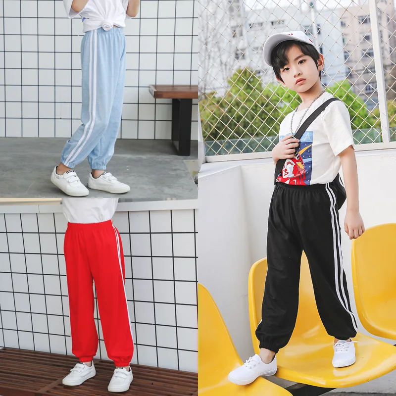 Летние штаны для девочек детские брюки в полоску маленьких мальчиков хлопковые