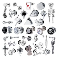 vintage small stainless steel skull woman mens stud earrings 2021 trend new punk gothic y2k hip hop jewelry accessories earring