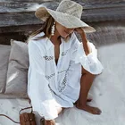 LUZUZI женский купальник 2021 белая накидка с расклешенными рукавами свободная туника Пляжная накидка халат De Plage летнее однотонное пляжное платье накидка